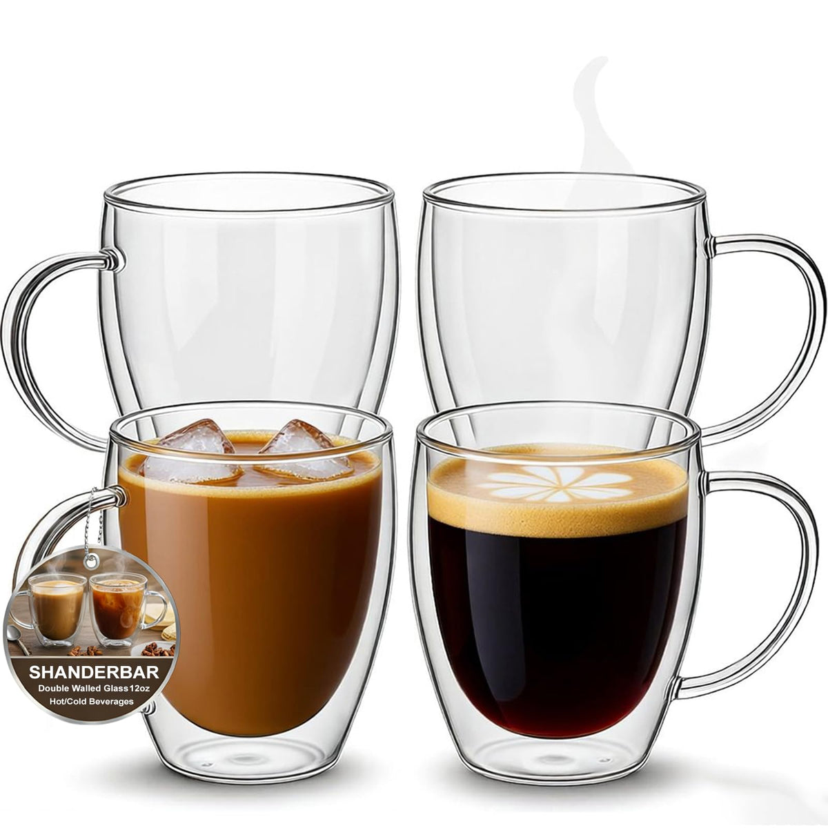 SHANDERBAR front view set of four mugs showing elegant clarity and gift readiness