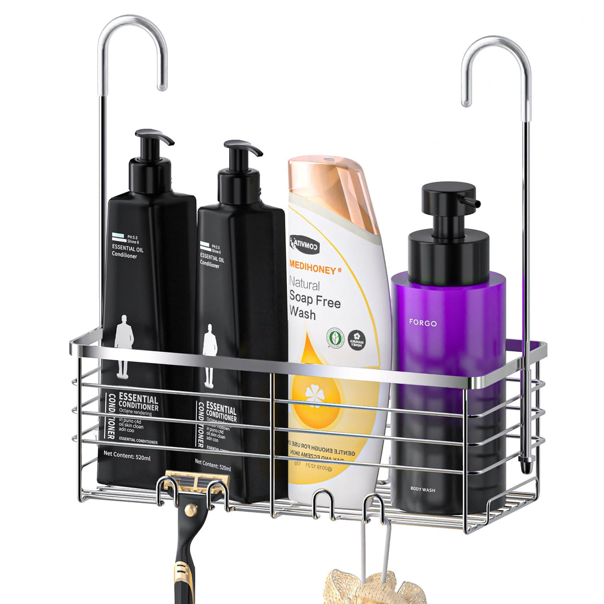 SHANSHUI front view of hanging caddy showing full storage and rotation benefit