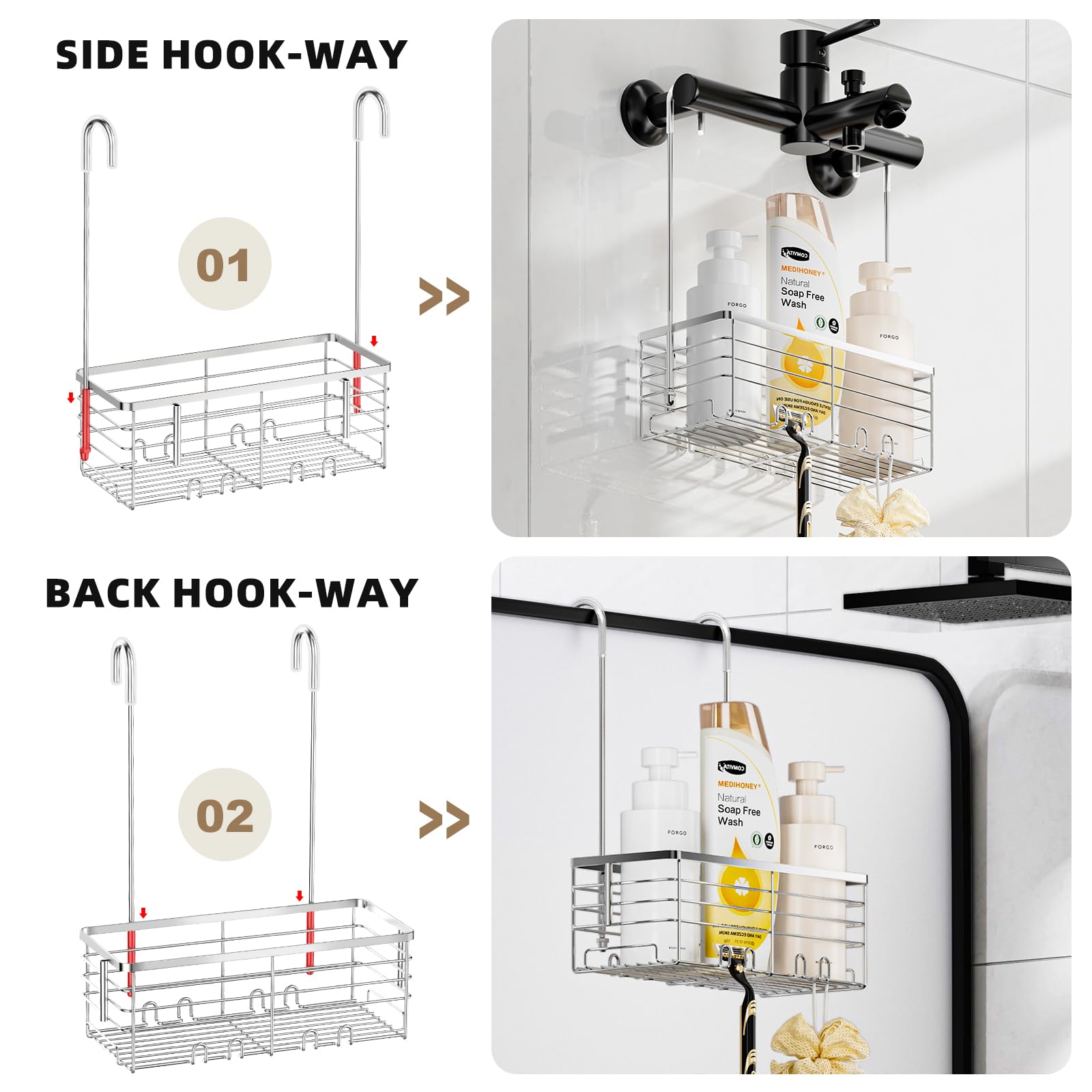 SHANSHUI caddy in use hung over showerhead offering easy access to bottles
