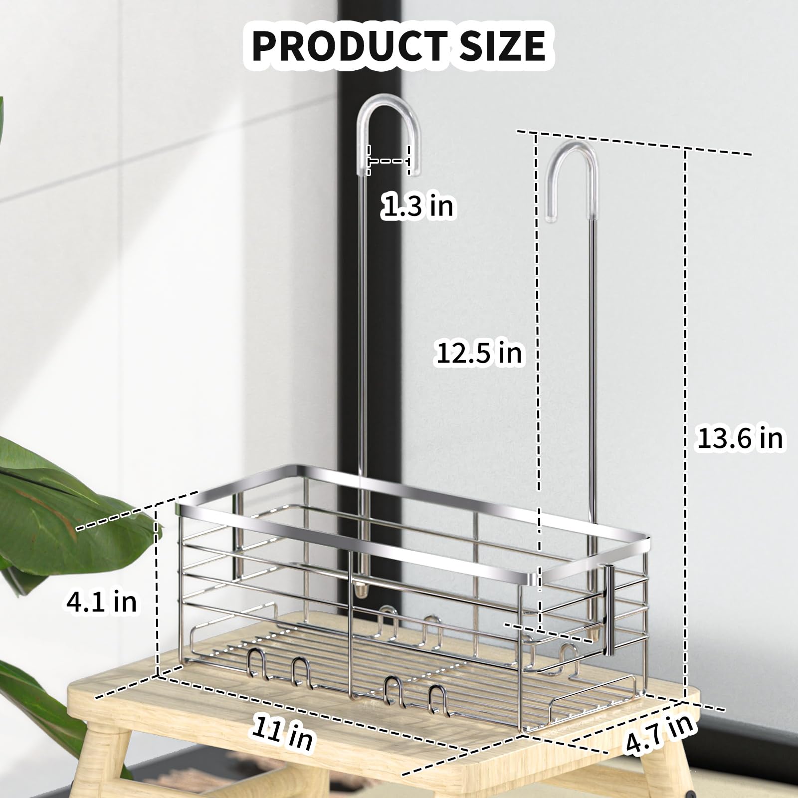 SHANSHUI caddy beside shampoo bottles showing capacity and scale