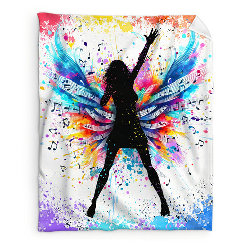 Sharecolor music blanket front view showing colorful instruments and singers, decorative and cozy