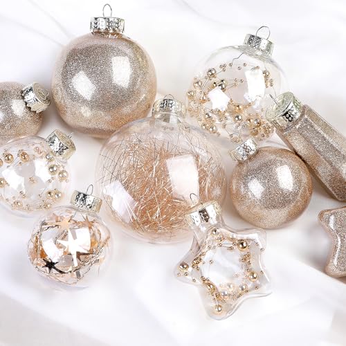 SHareconn ornaments hanging on a lit Christmas tree creating warm festive glow