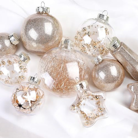 SHareconn ornaments hanging on a lit Christmas tree creating warm festive glow