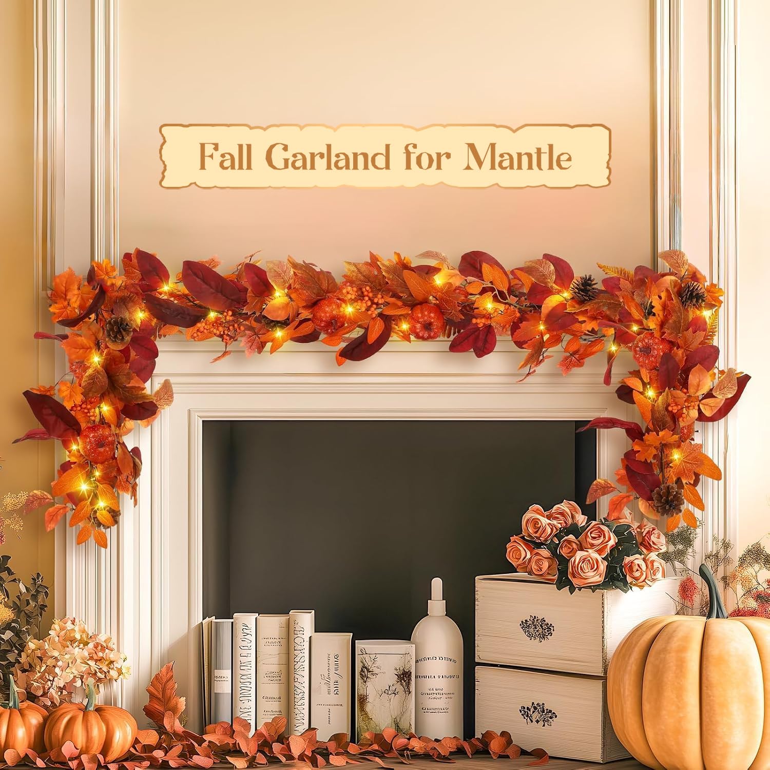 SHareconn lit garland on mantel creating cozy warm glow benefit