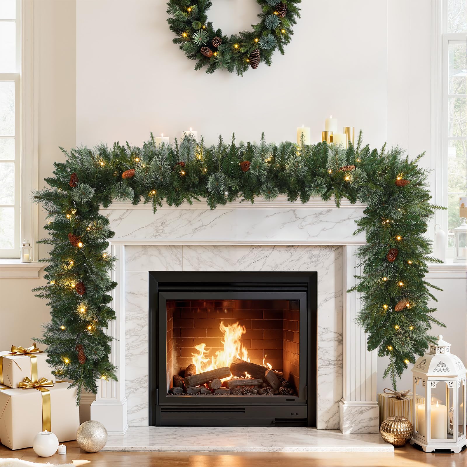 SHareconn LED lights illuminated on garland demonstrating warm and multi-color ambiance