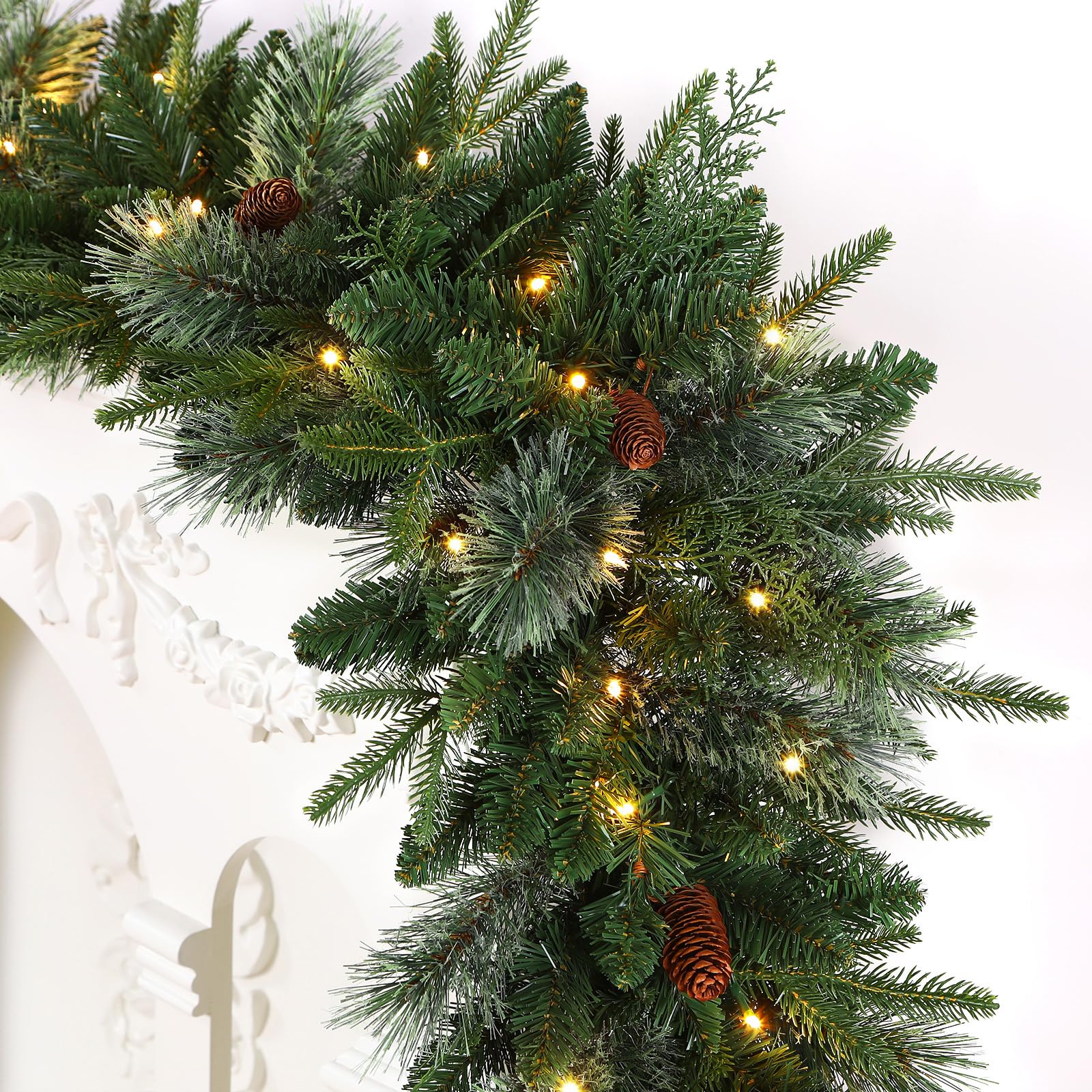 SHareconn mantle styling lifestyle scene showing garland creating cozy holiday atmosphere