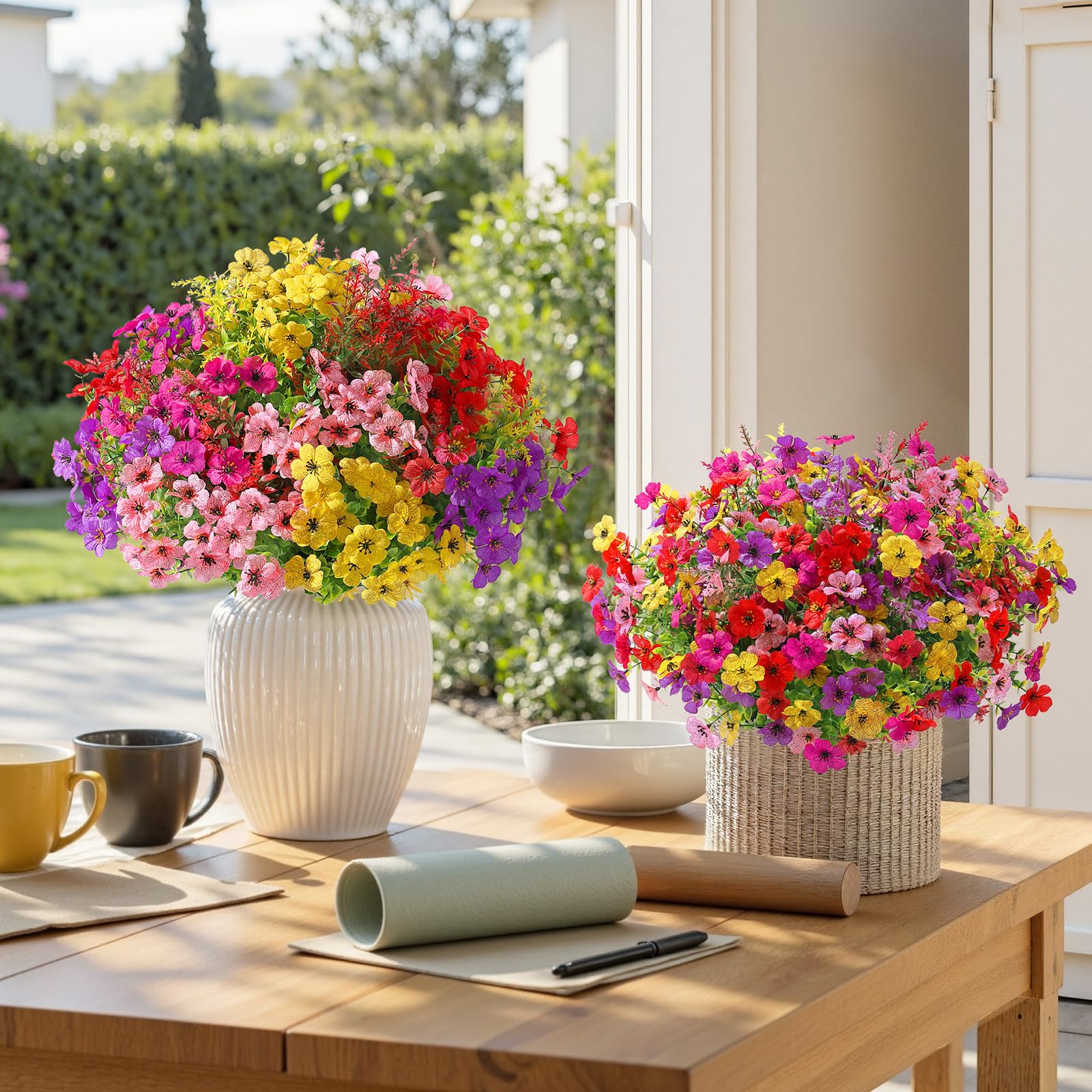 SHareconn arranged on a patio railing highlighting outdoor UV-resistant benefit