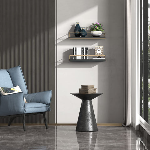 Shario shelves with toiletries for scale showing compact practical size
