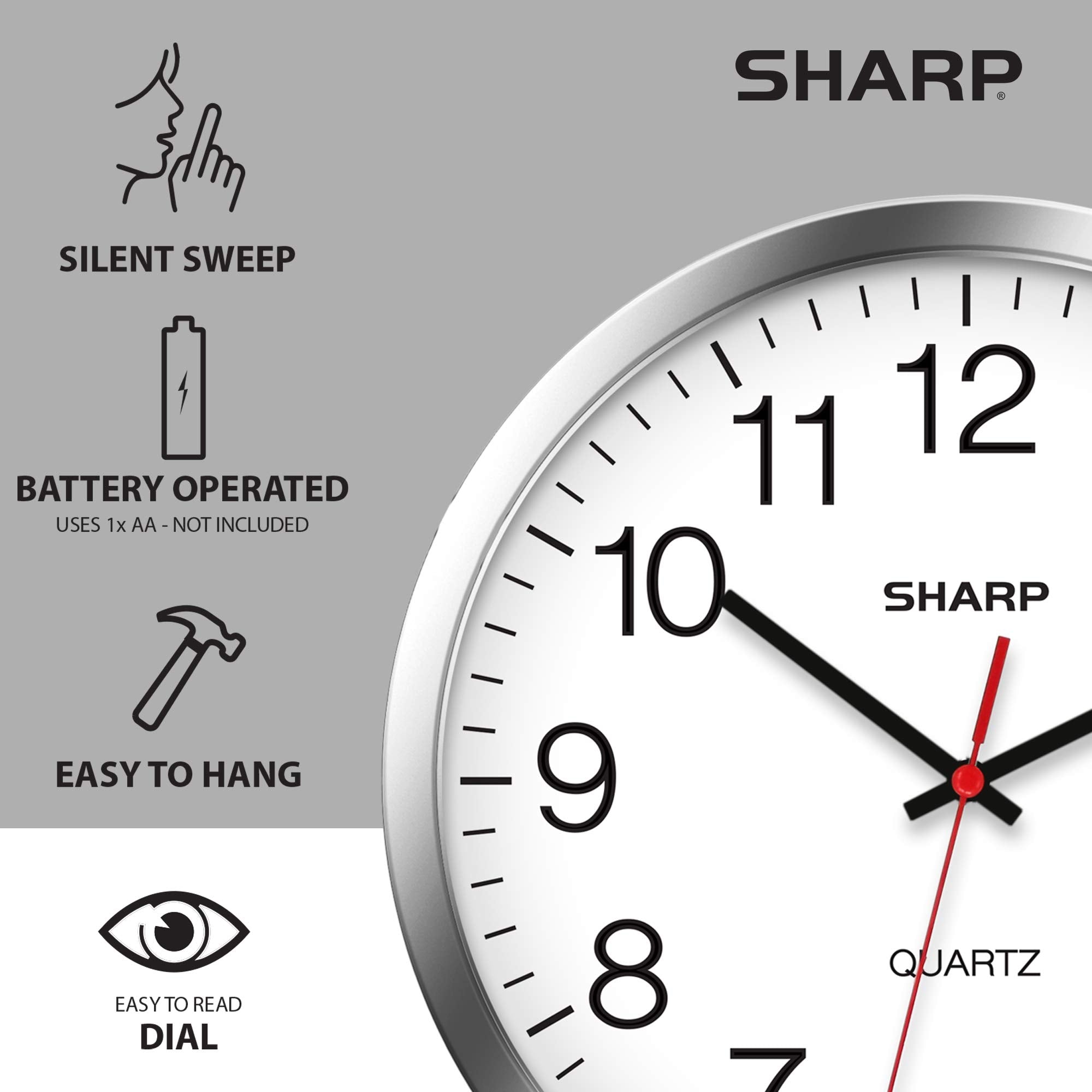Sharp clock on living room wall illustrating silent, unobtrusive design