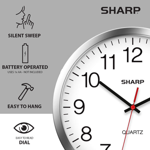 Sharp clock on living room wall illustrating silent, unobtrusive design