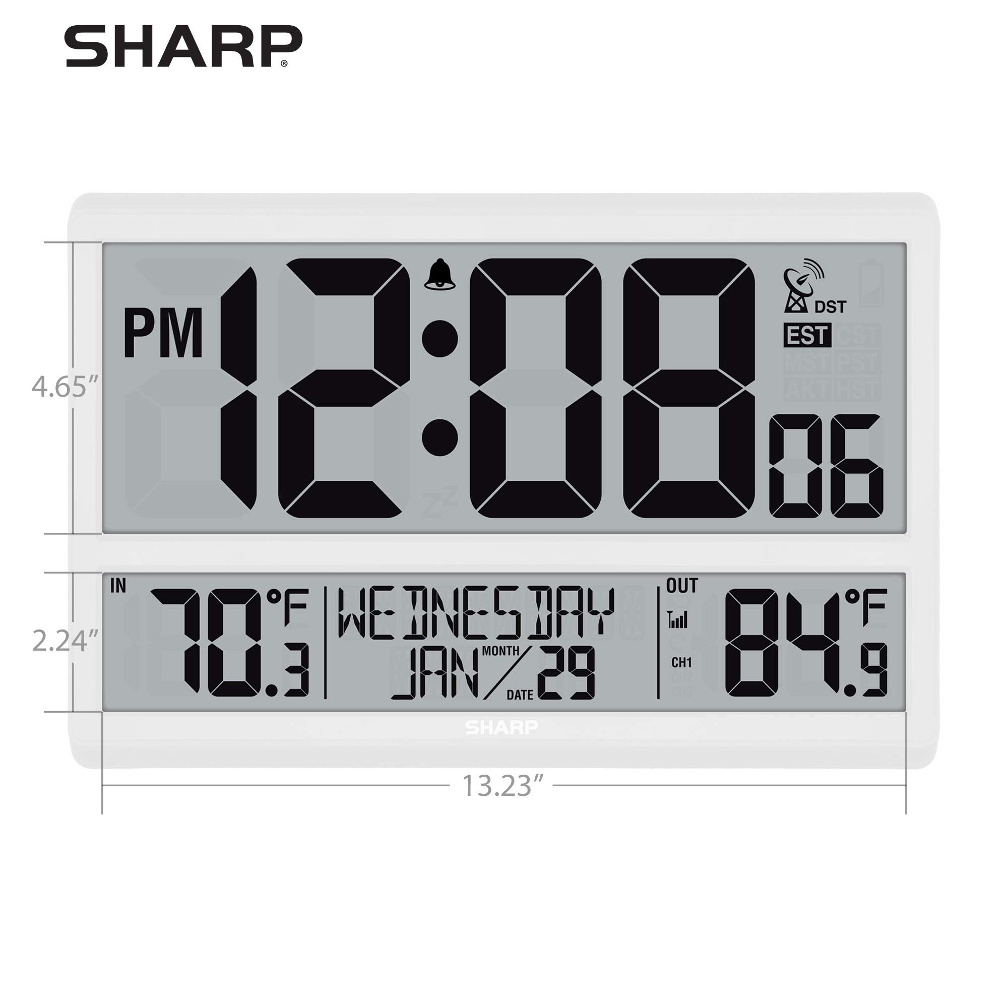 Sharp clock close-up of 4-inch LCD digits for improved distance visibility