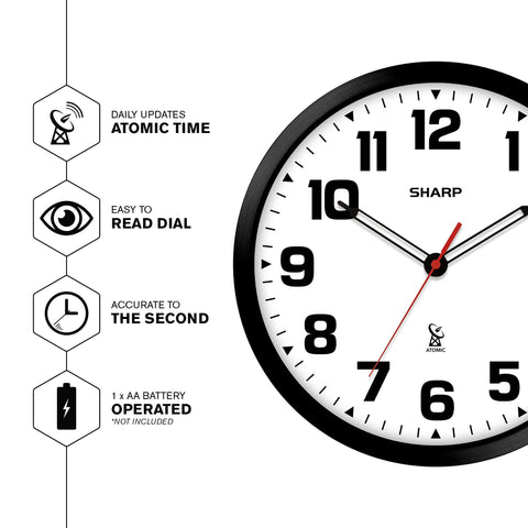 Sharp clock black frame detail highlighting durable modern finish