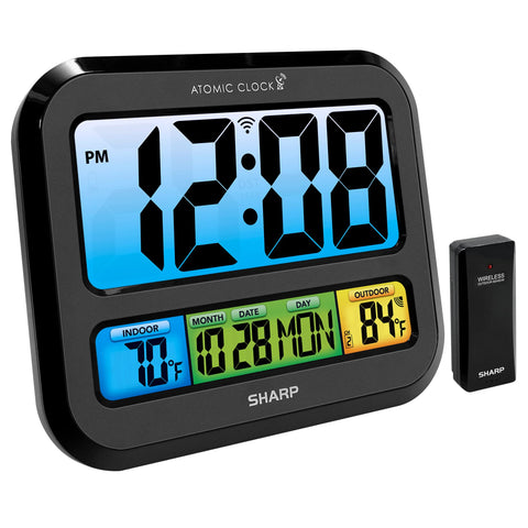 Sharp front display showing time and temperature for quick reference