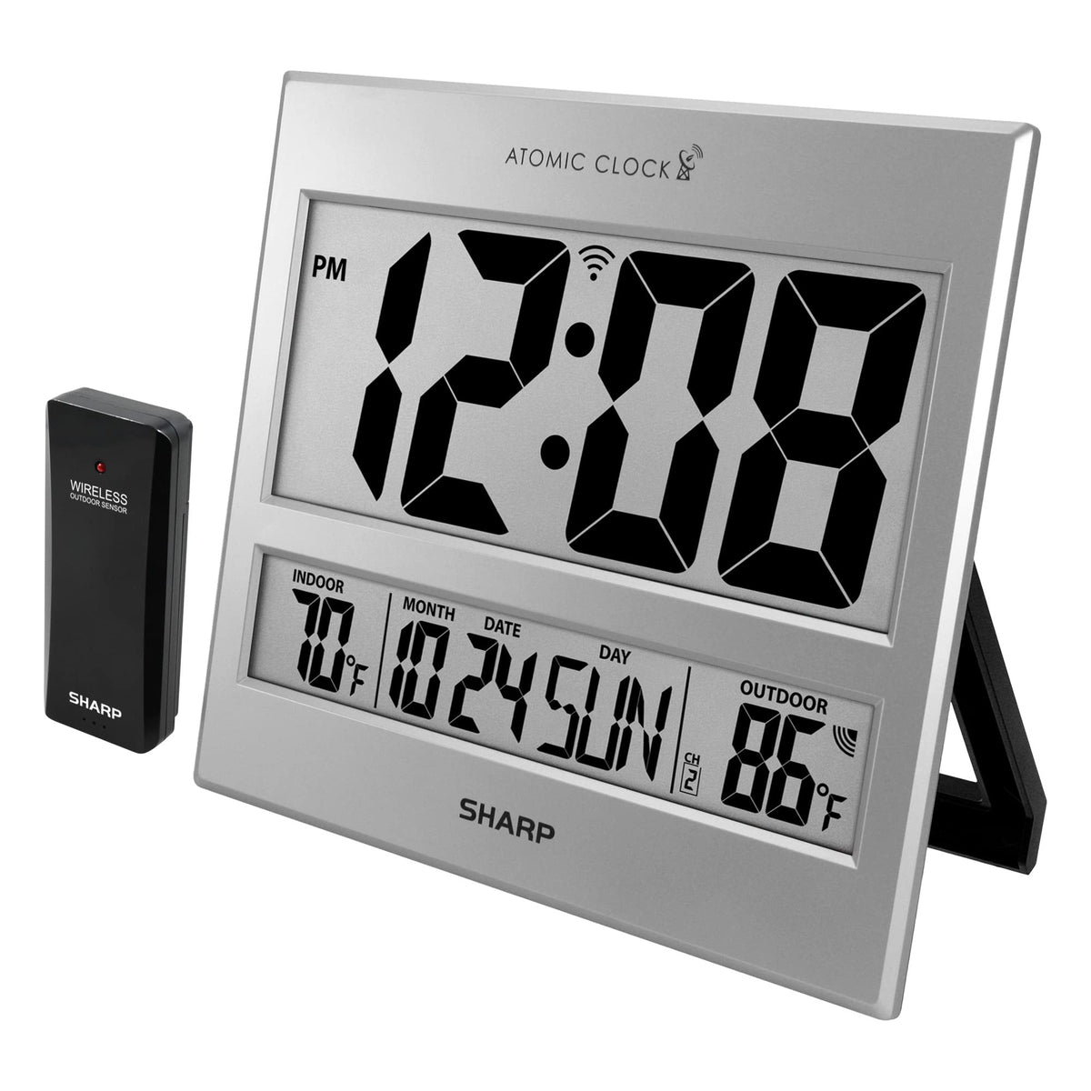 Sharp front display showing large time and temperature for clear readability