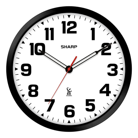 Sharp wall clock front view showing clear white dial and precise timekeeping