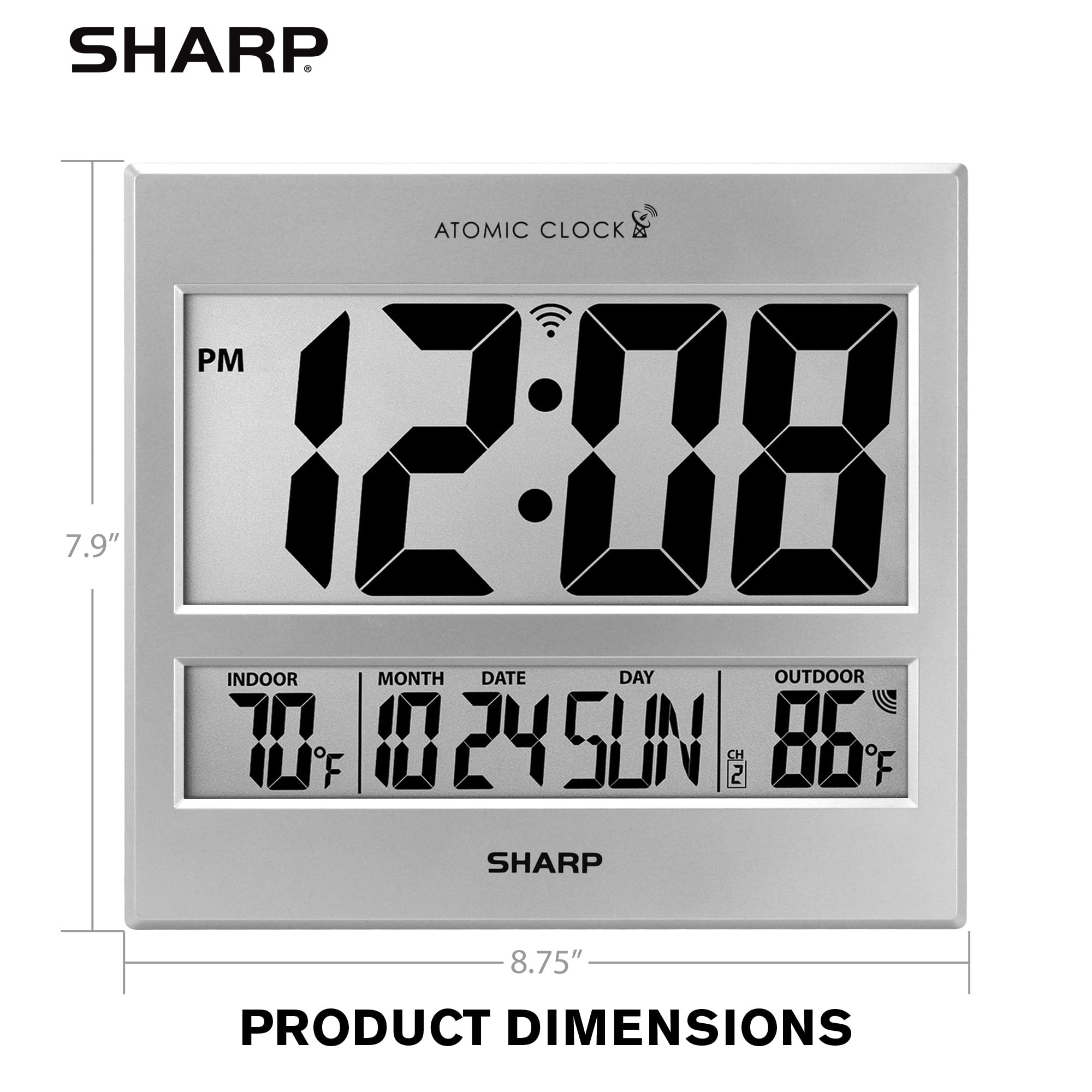 Sharp clock on desk with integrated stand offering flexible placement