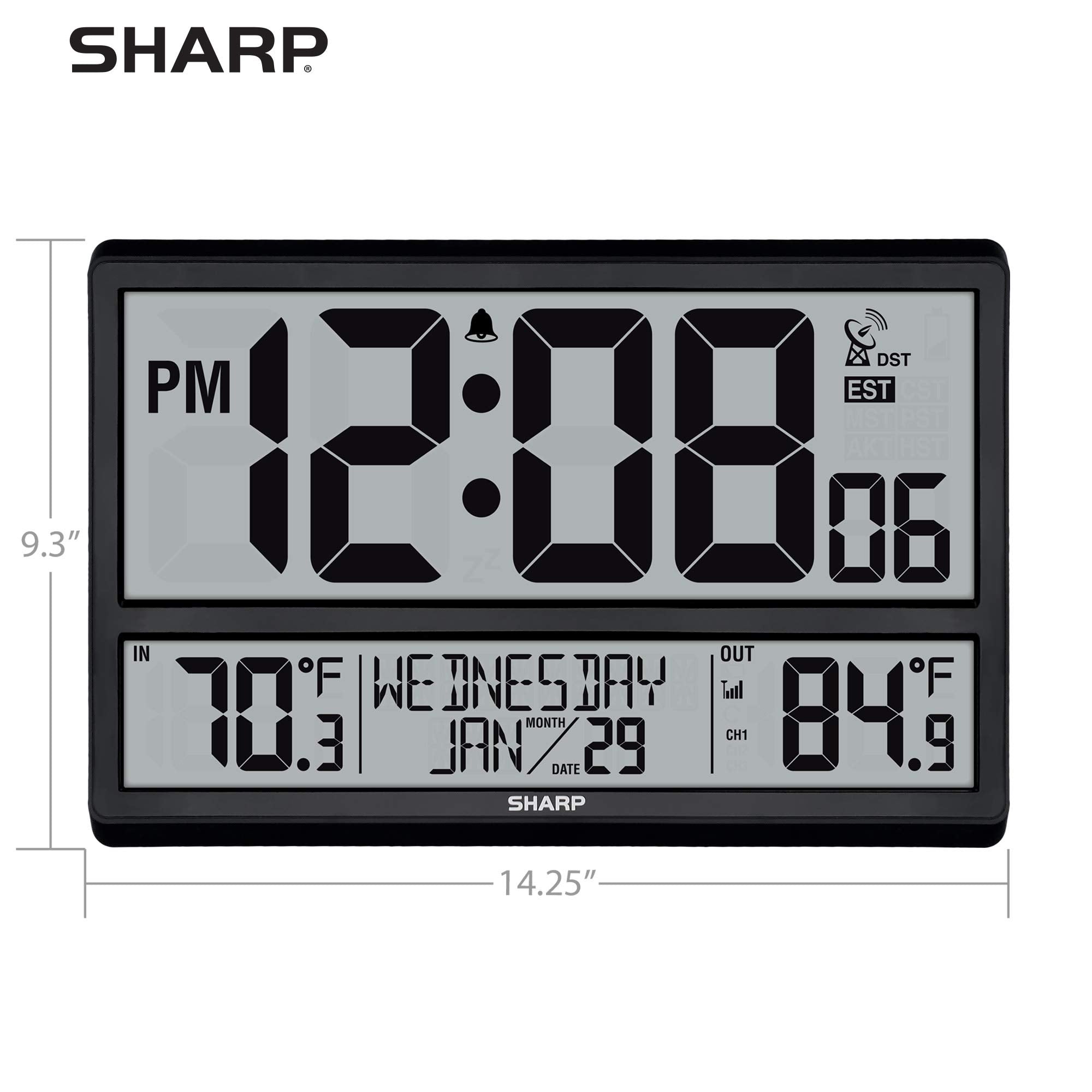 Sharp wireless outdoor sensor transmitting temperature to Sharp clock up to 100ft