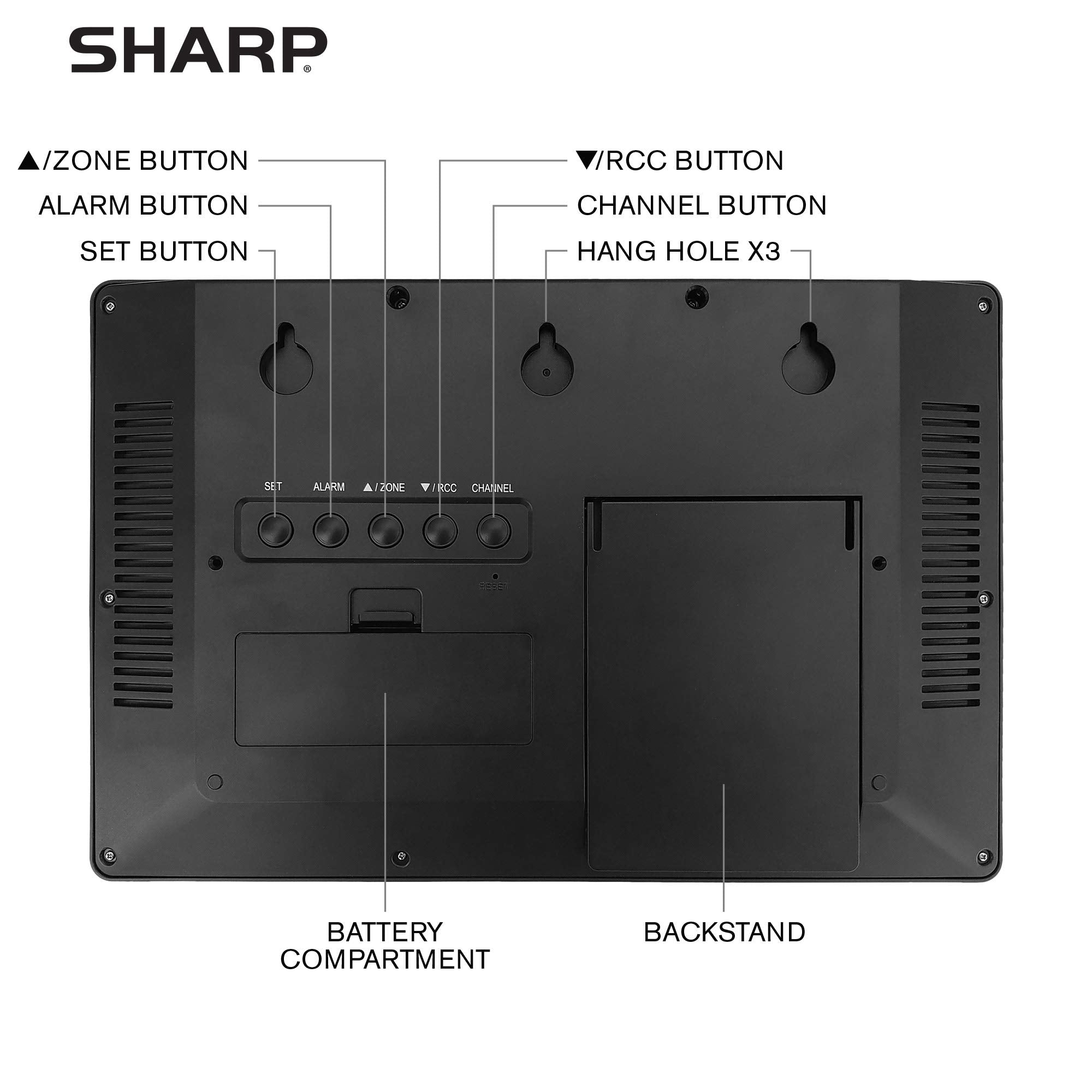 Sharp clock next to coffee mug showing size and scale for accurate room fit