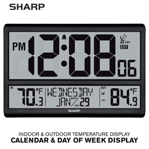 Sharp atomic clock side profile with stand demonstrating tabletop placement benefit