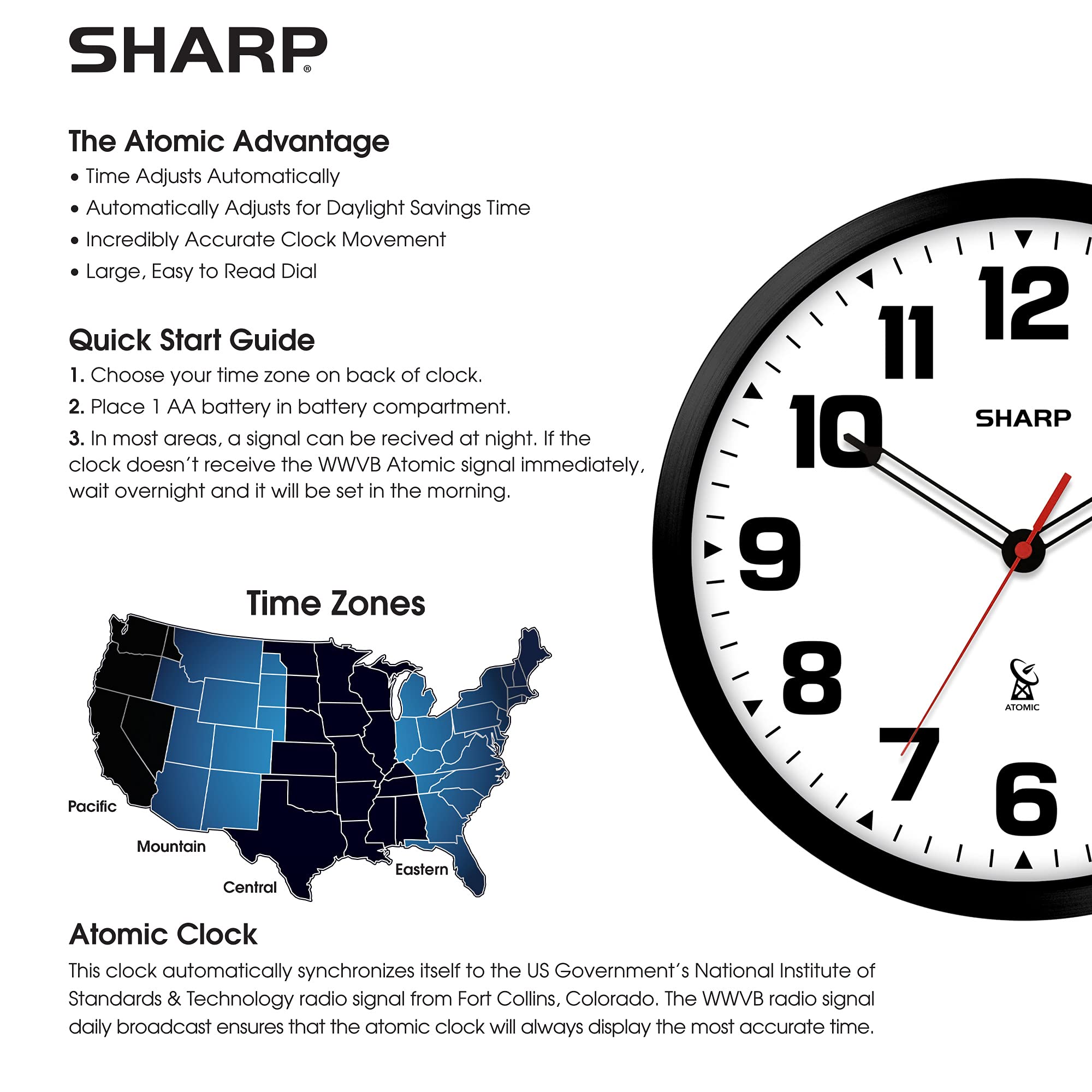 Sharp clock side profile showing slim housing and wall clearance benefit