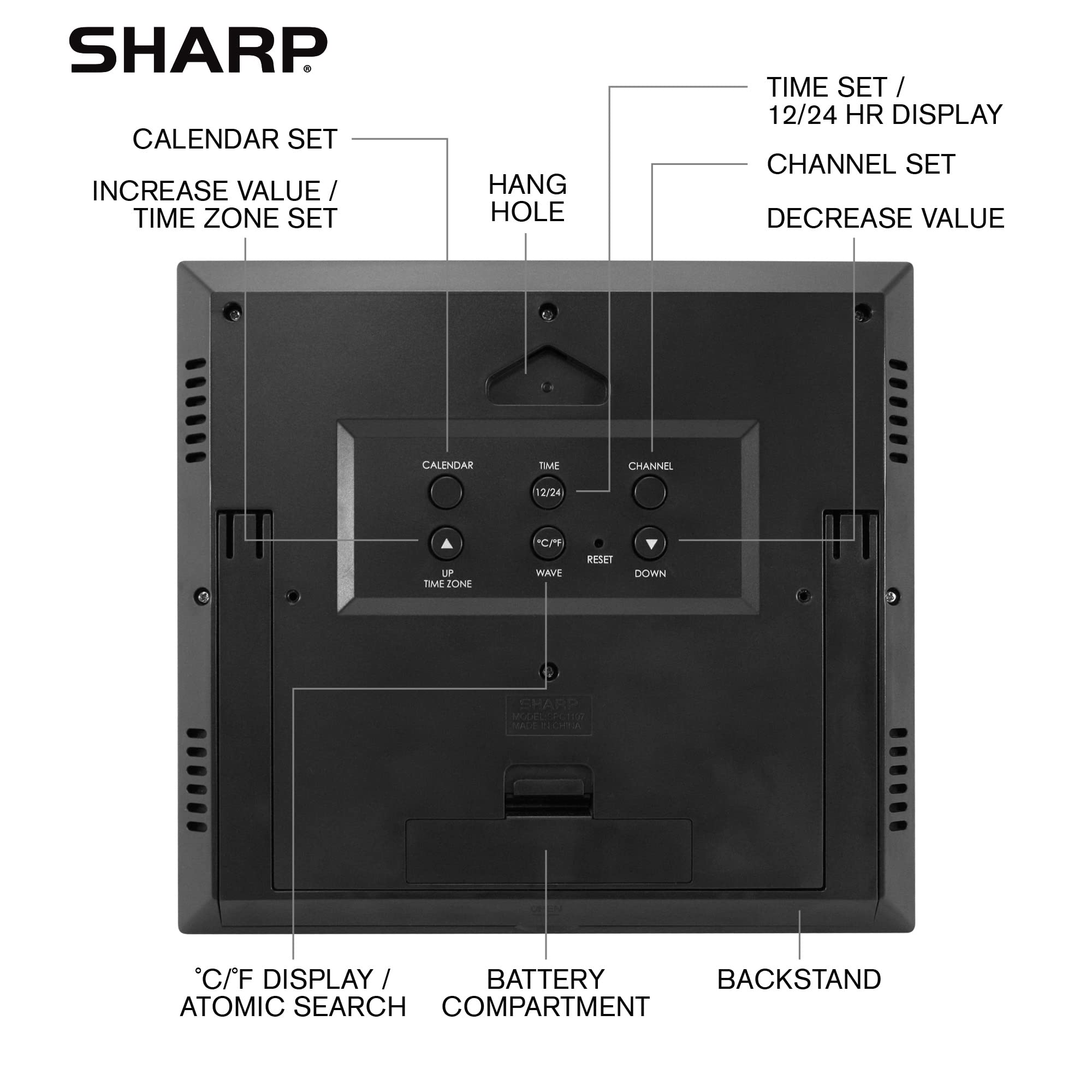 Sharp wireless outdoor sensor detail showing compact, weather-resistant design