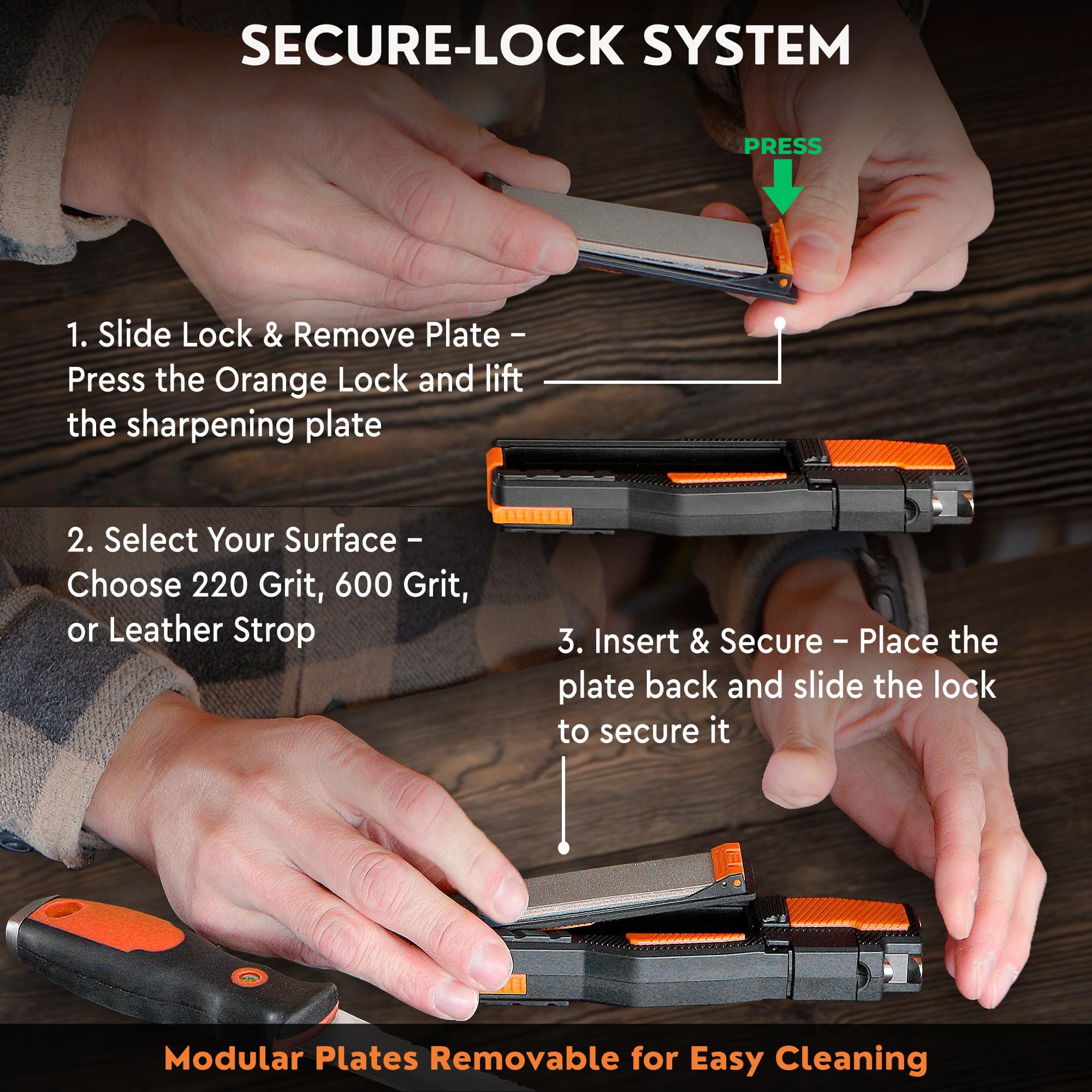 Sharp Pebble click-lock mechanism demonstrating secure guided sharpening