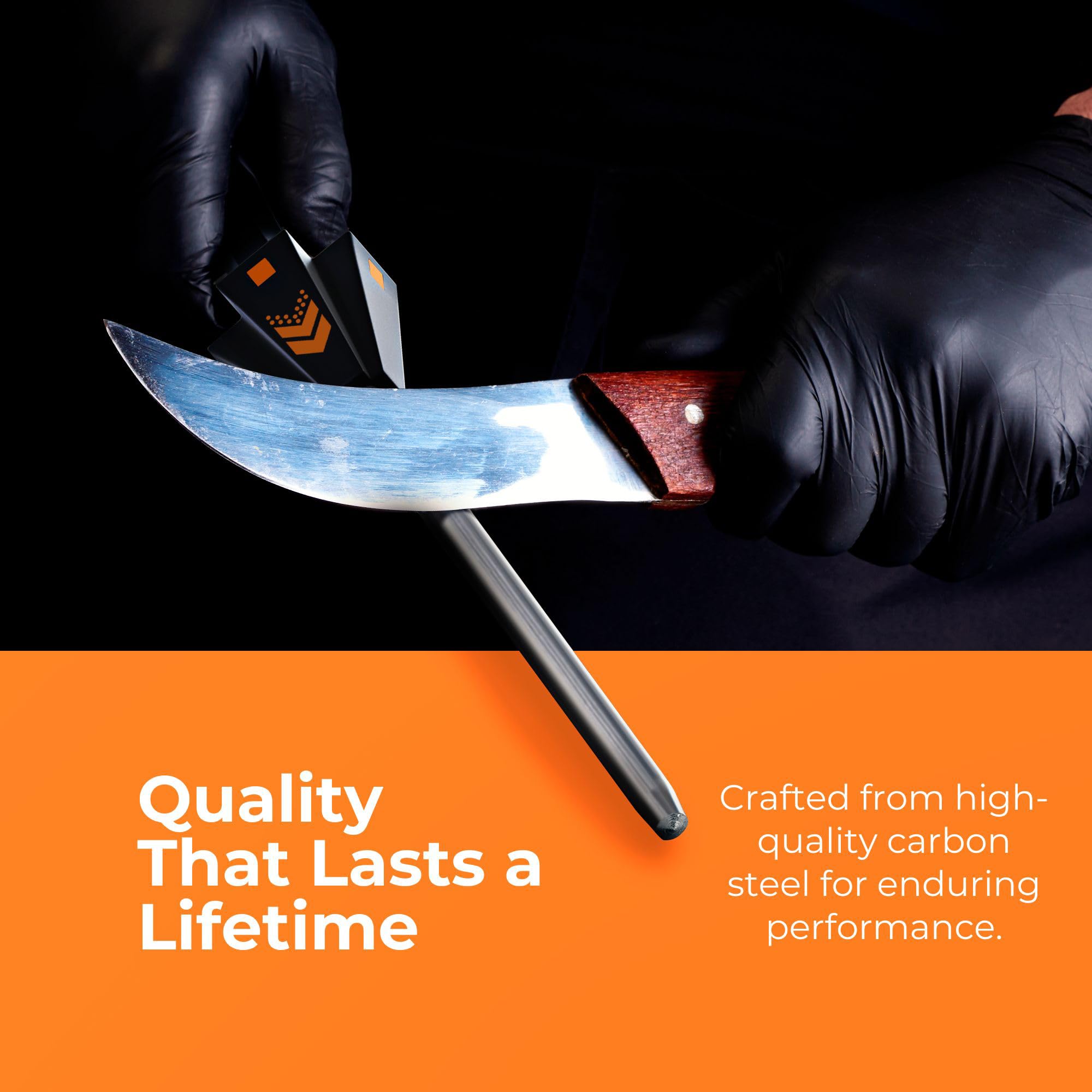 Sharp Pebble in-use sharpening a chef knife for stable, repeatable strokes