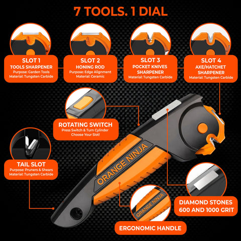Sharp Pebble Orange Ninja in use on pruning shears for cleaner garden cuts