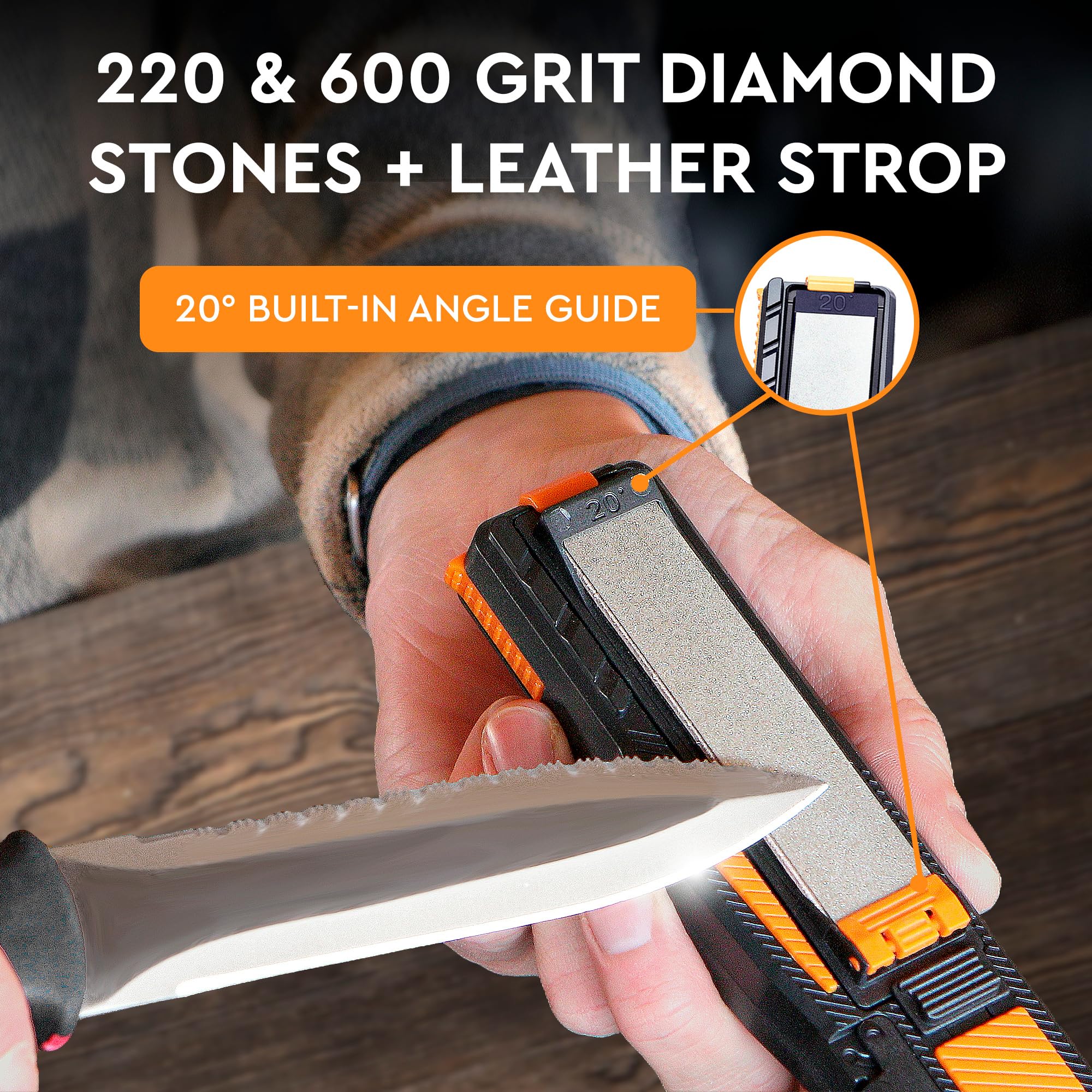 Sharp Pebble sharpener inside backpack showing portable field-ready convenience