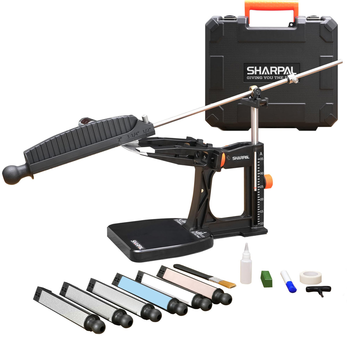 SHARPAL 202H front view showing full system and benefits of organized sharpening