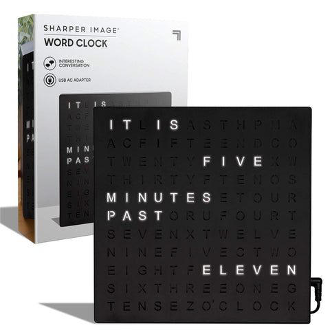 Sharper Image front view showing black LED word clock and clean modern look