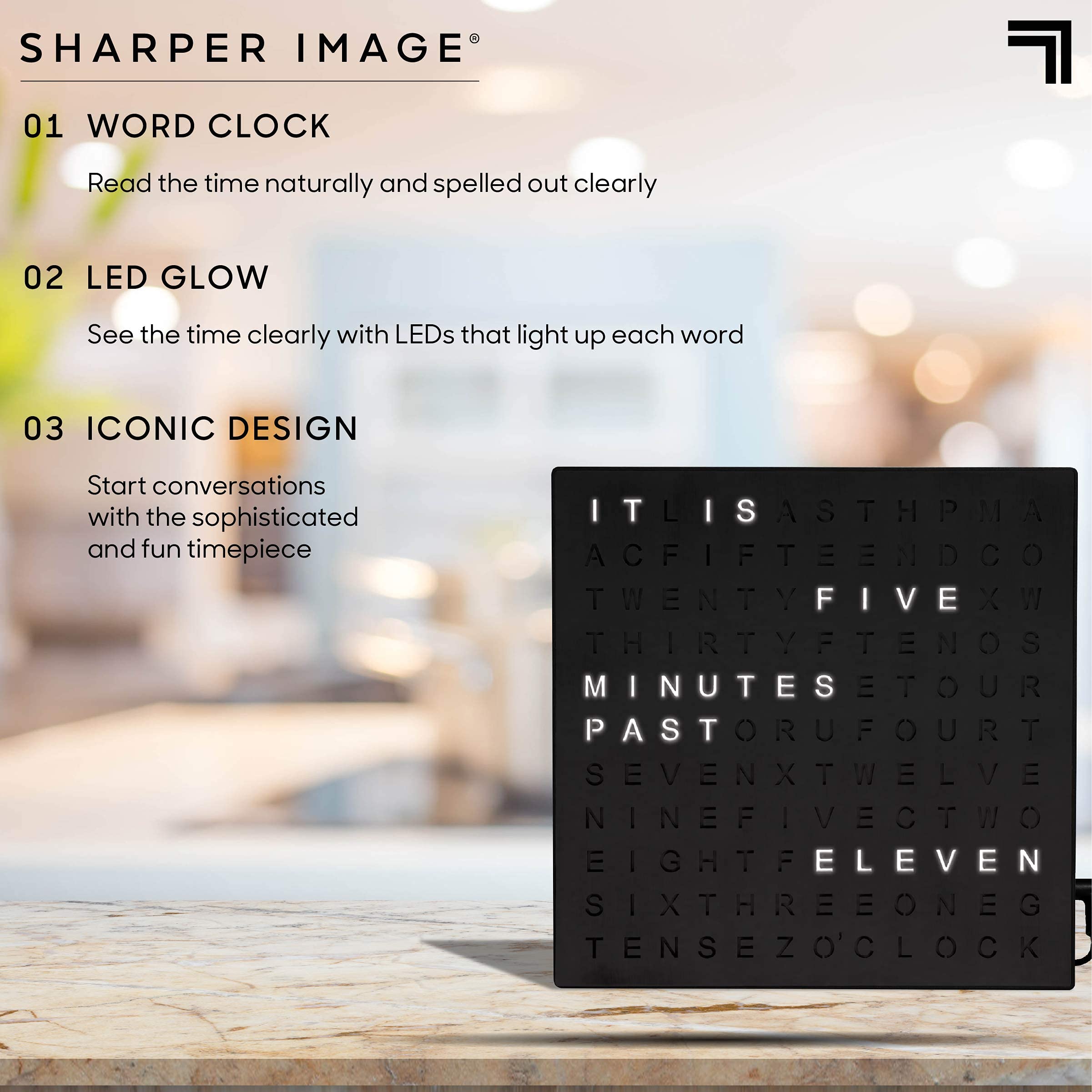 Sharper Image mounted on wall as modern decor with easy visible time