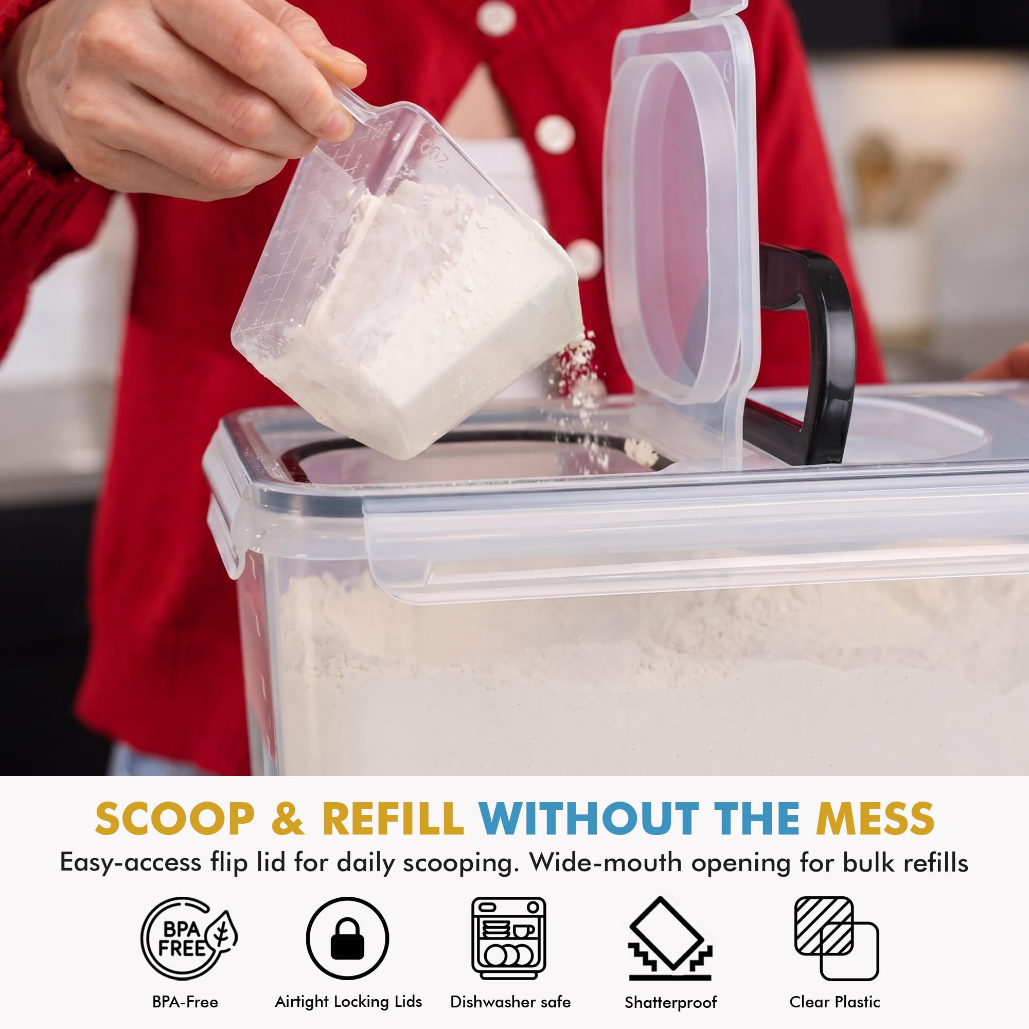 Shazo canister filled with flour to show large capacity and visibility