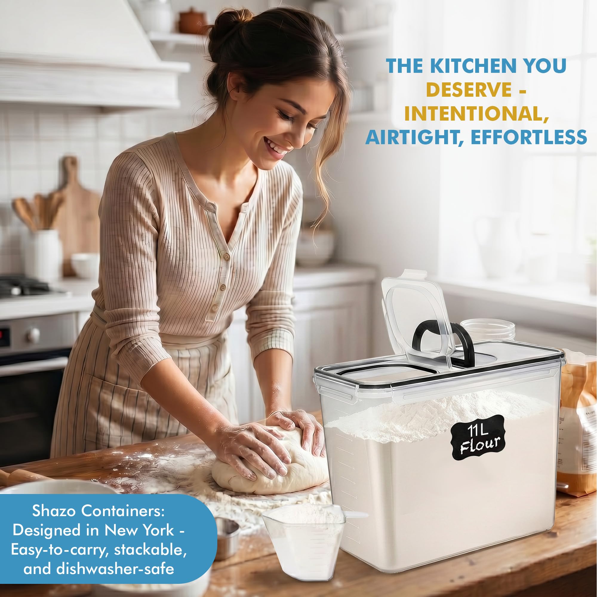 Shazo with lid open for quick bulk refill and easy cleaning