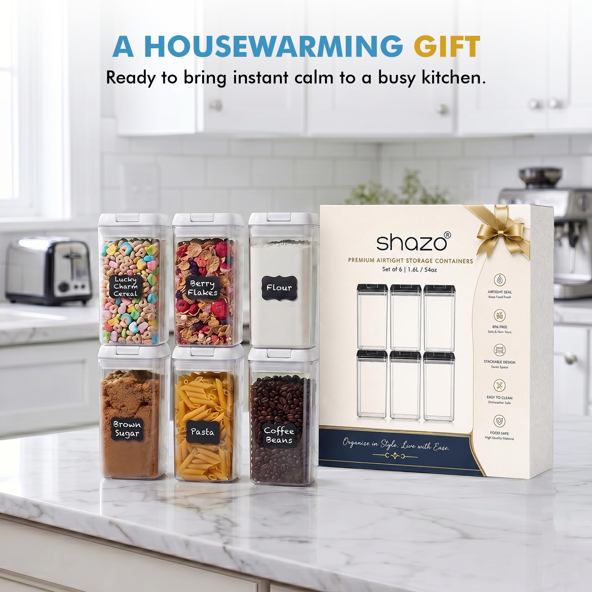 Shazo containers filled with cereals and pasta showing clear visibility of contents