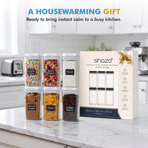 Shazo containers filled with cereals and pasta showing clear visibility of contents