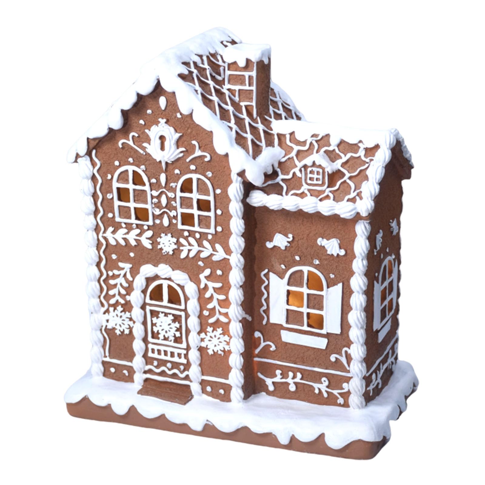 Sheaifun front view of gingerbread house showing warm festive presence