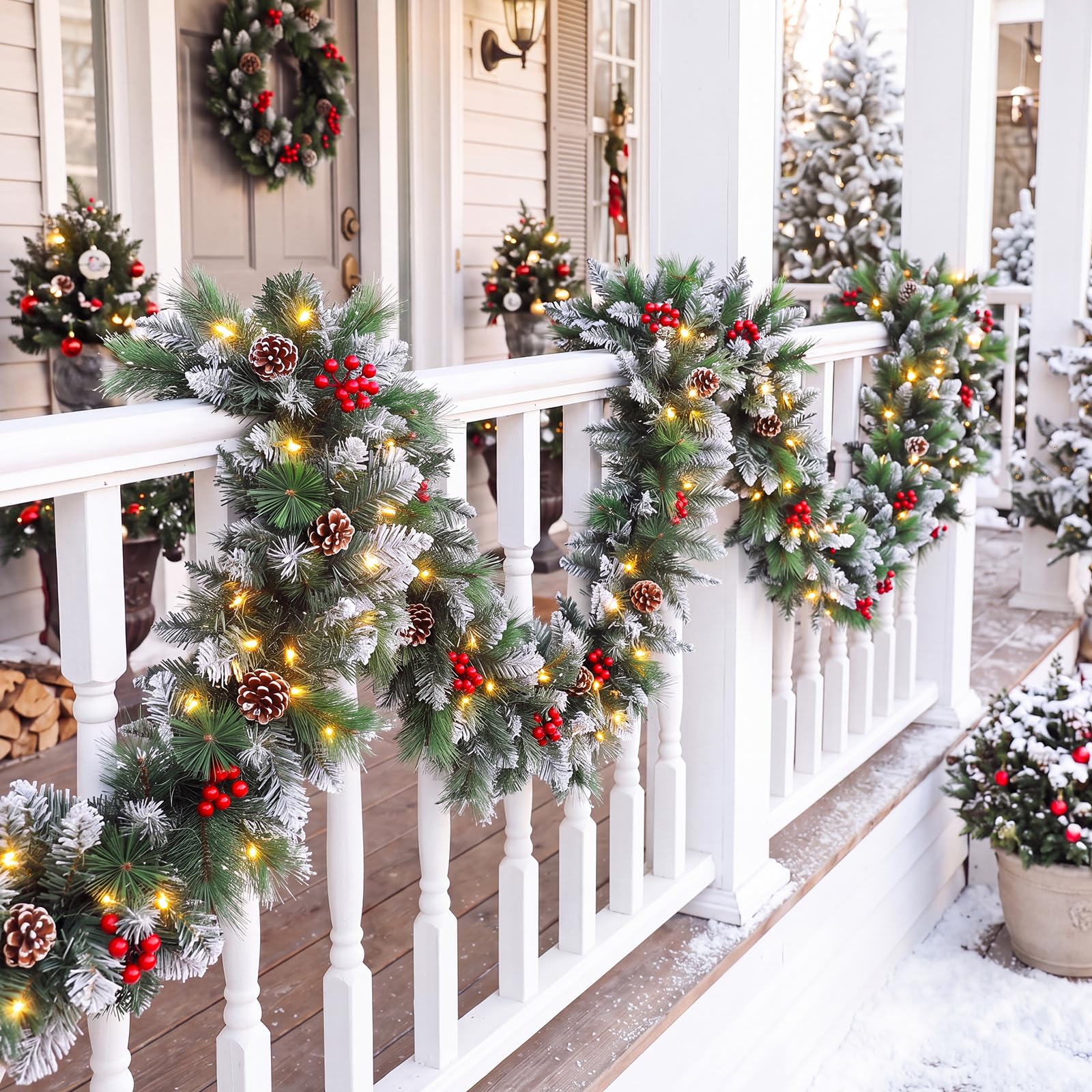 Shearly garland next to door frame illustrating scale and versatile placement options