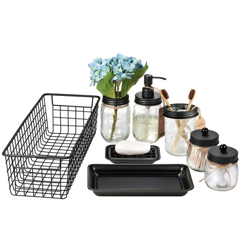 SheeChung full 8-piece mason jar bathroom set displayed neatly and stylishly