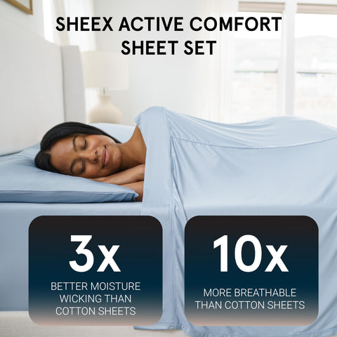 SHEEX cooling pillowcases on pillows showing smooth surface and temperature regulation comfort