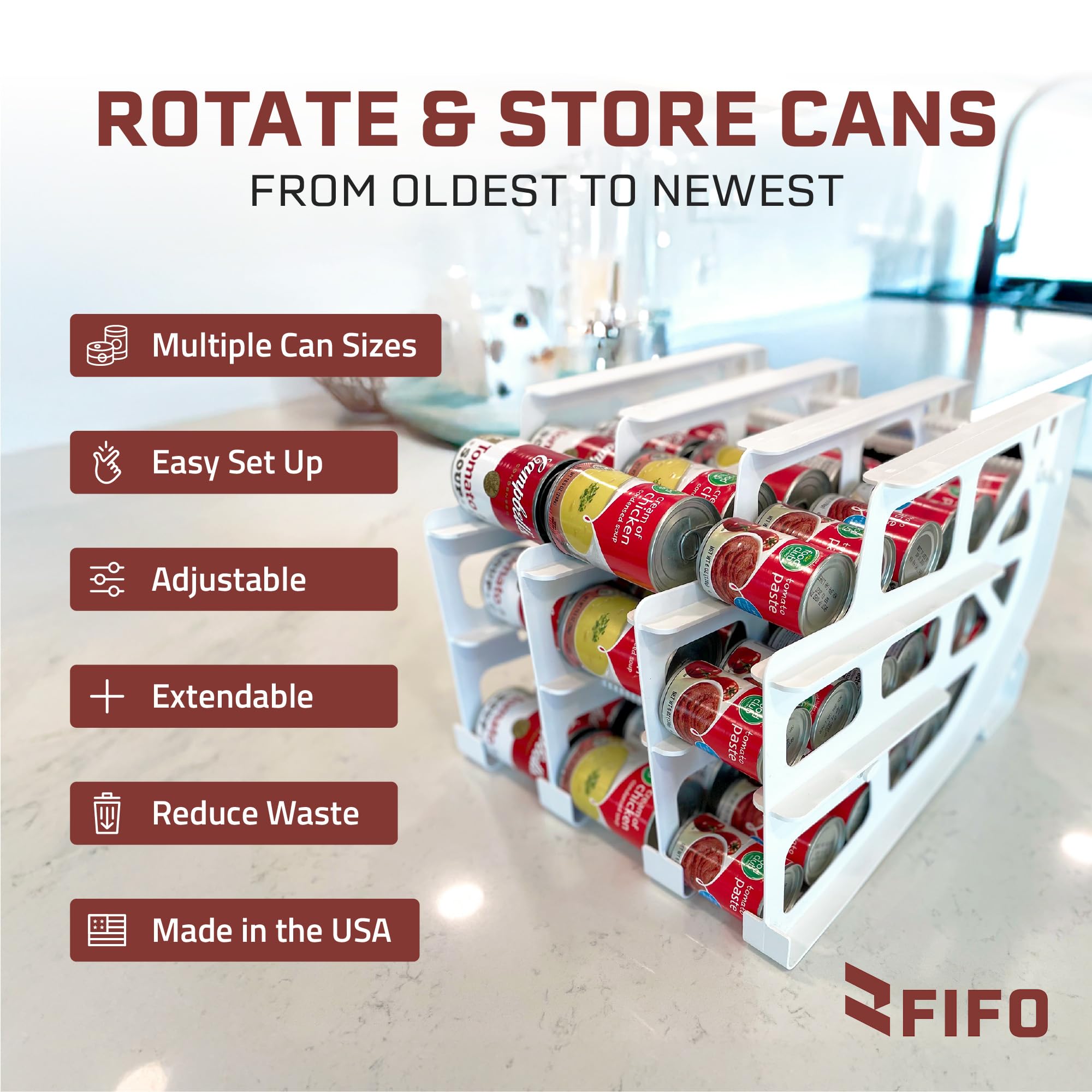 Shelf Reliance top view loaded with cans demonstrating efficient capacity benefit