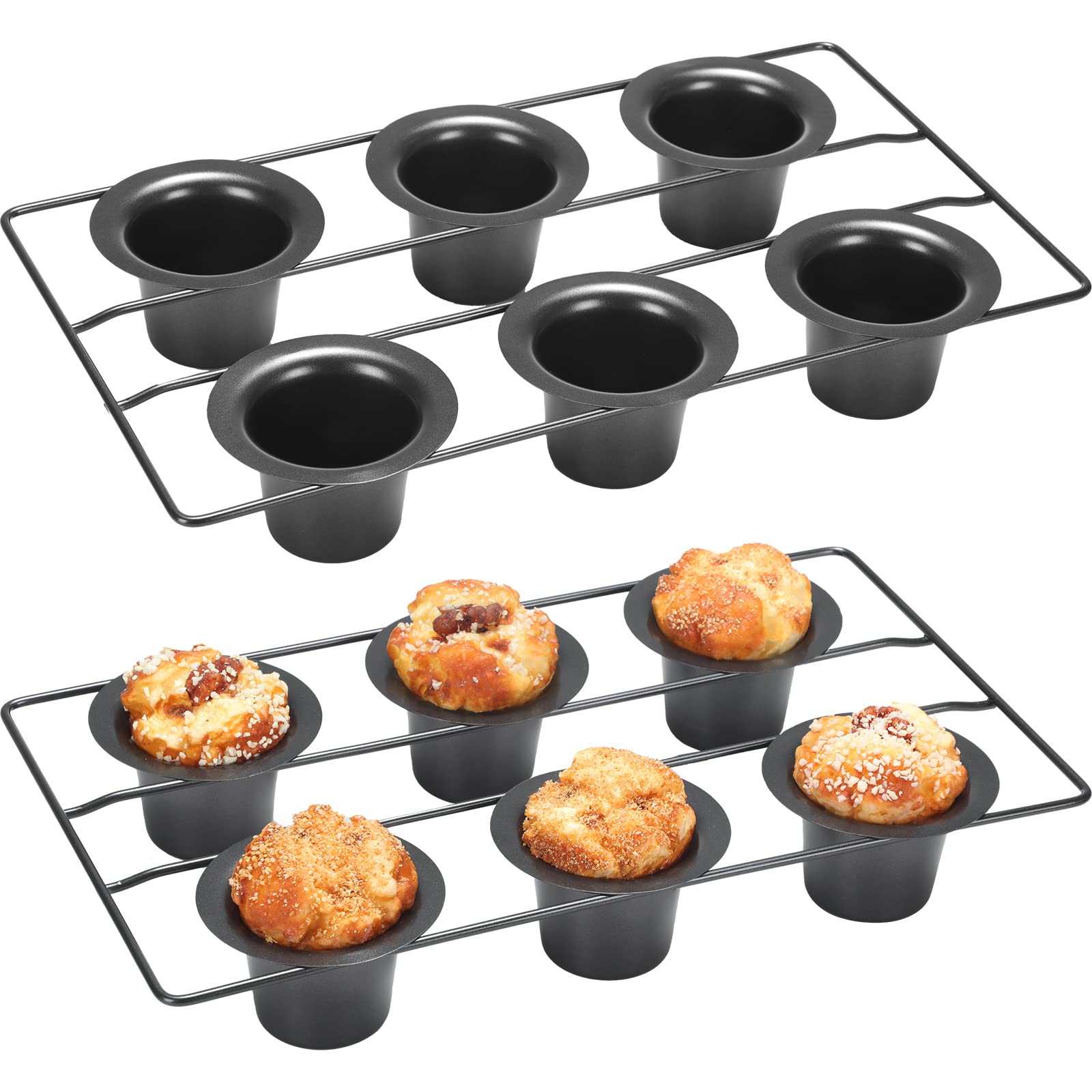 Shellwei front view of two pans showing 12 cups and compact storage benefits
