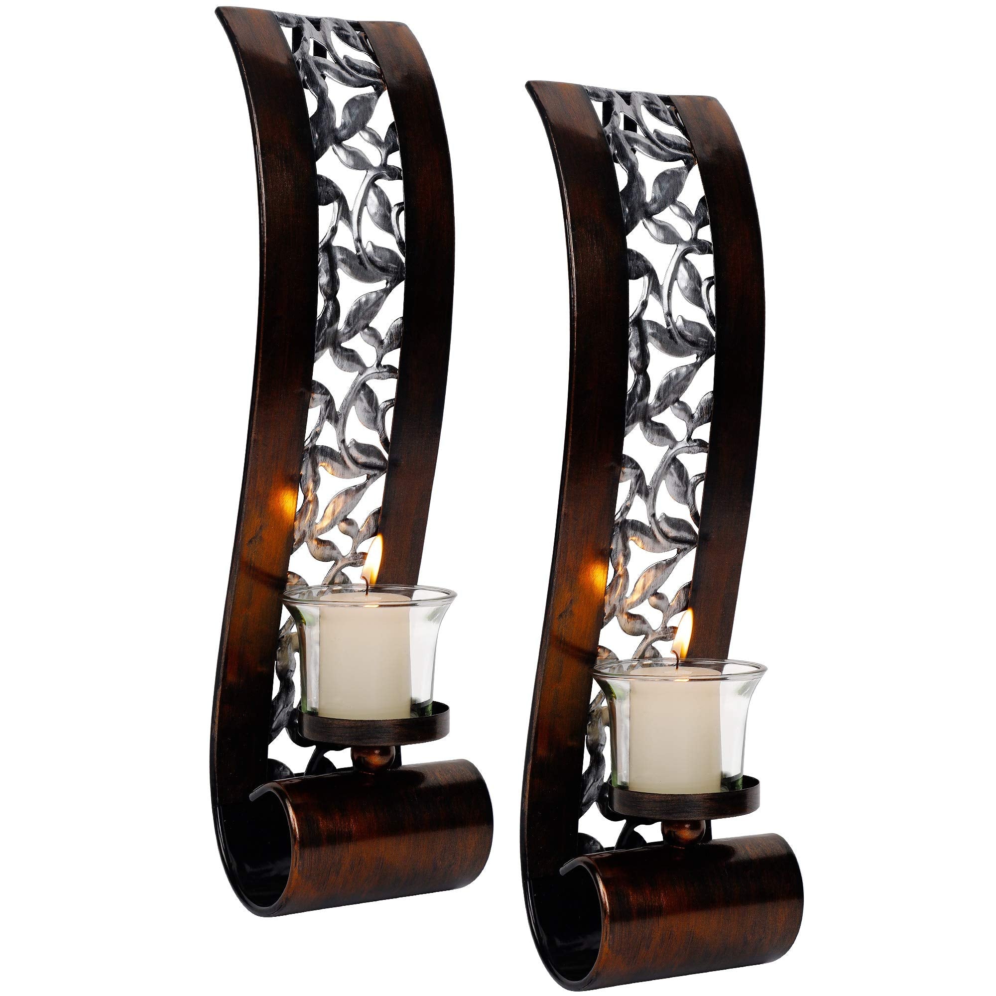Shelving Solution front view of pair antique bronze wall sconces adds classic ambiance