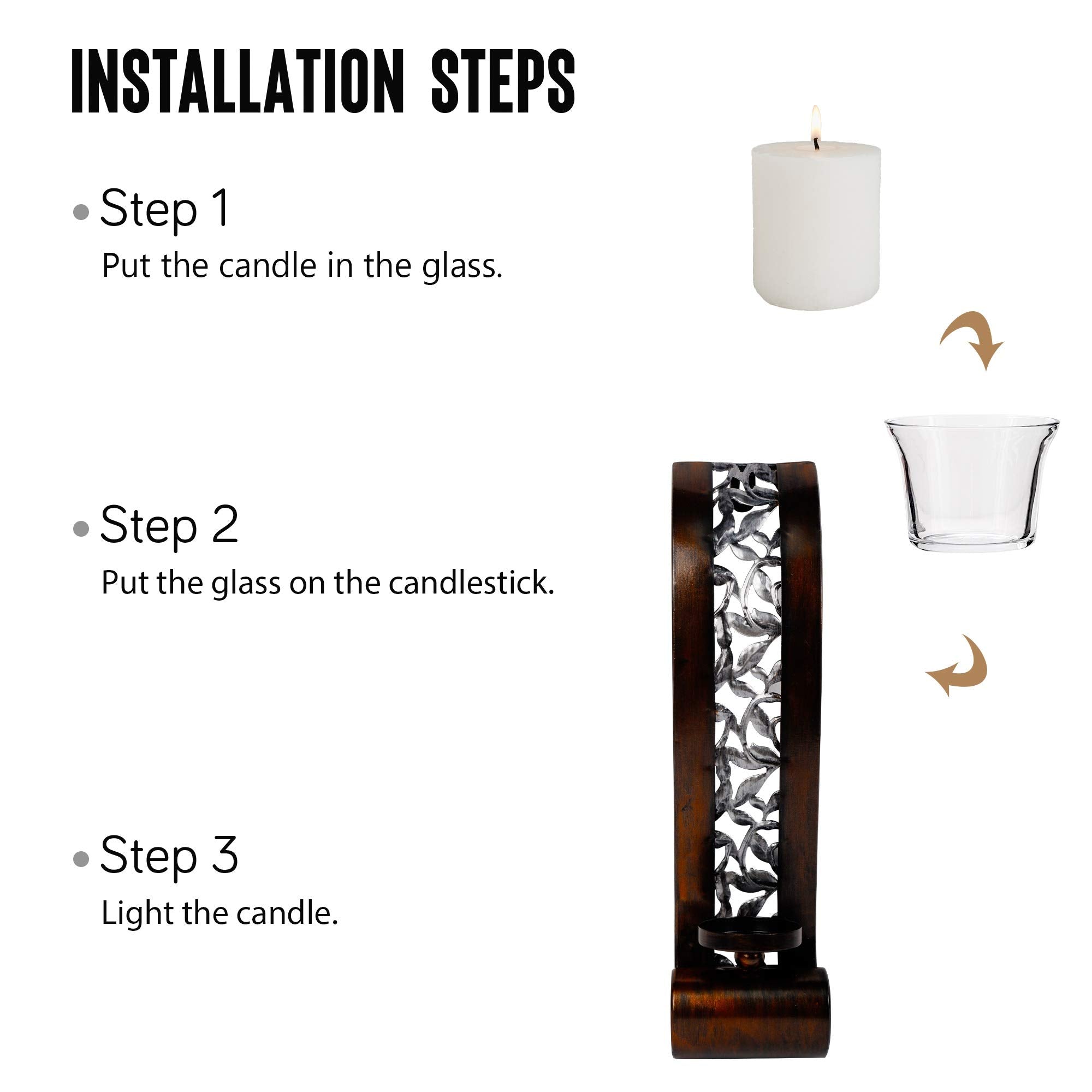 Shelving Solution with flameless LED pillar candle demonstrating safe, low-maintenance glow