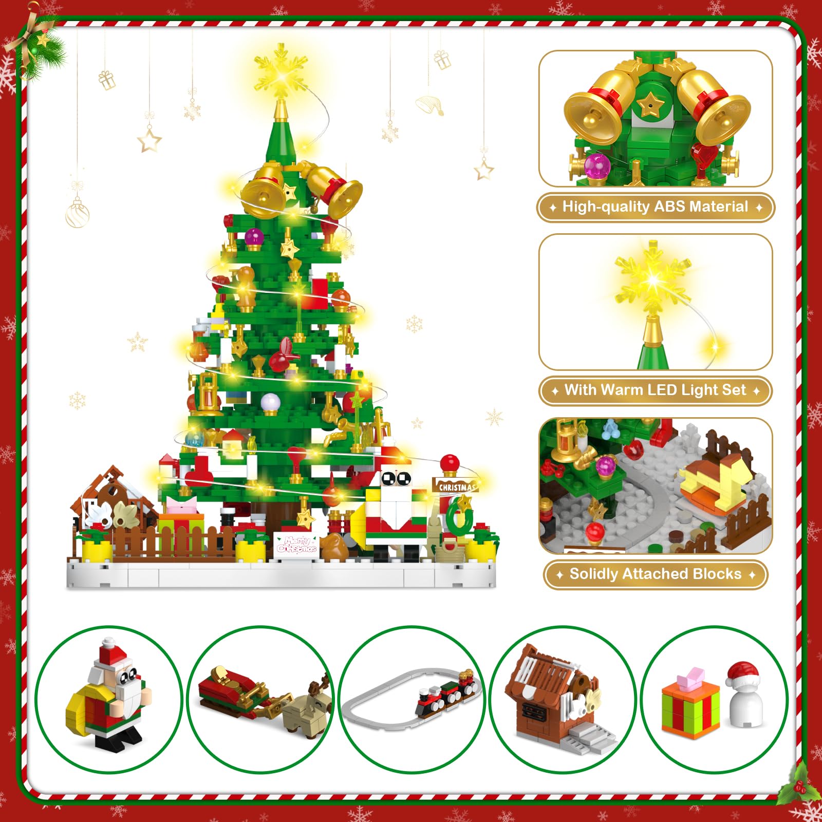 Shemira assorted ornaments and mini-figures laid out, adds varied festive decoration options