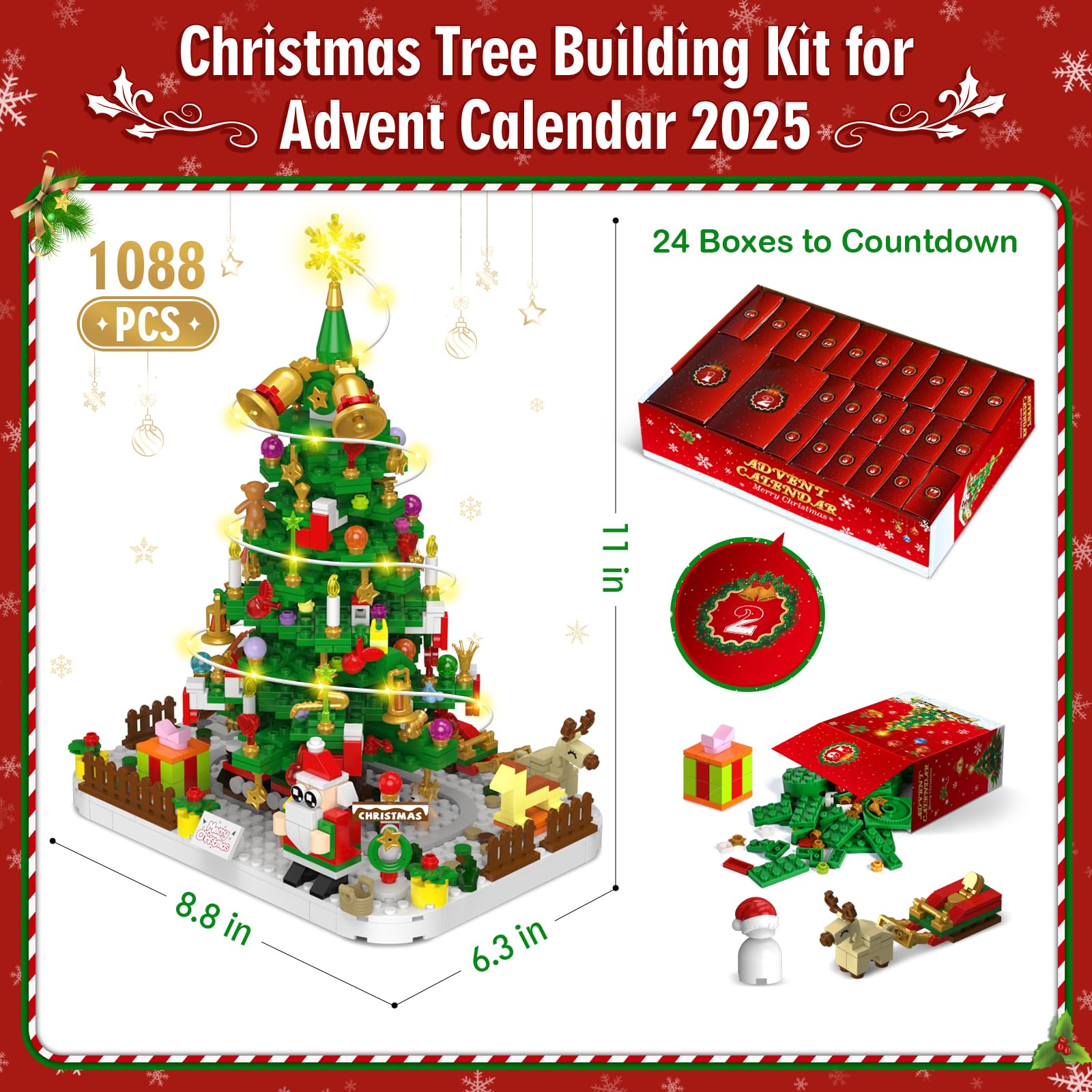 Shemira completed LED Christmas tree display on a table, bright centerpiece for holidays