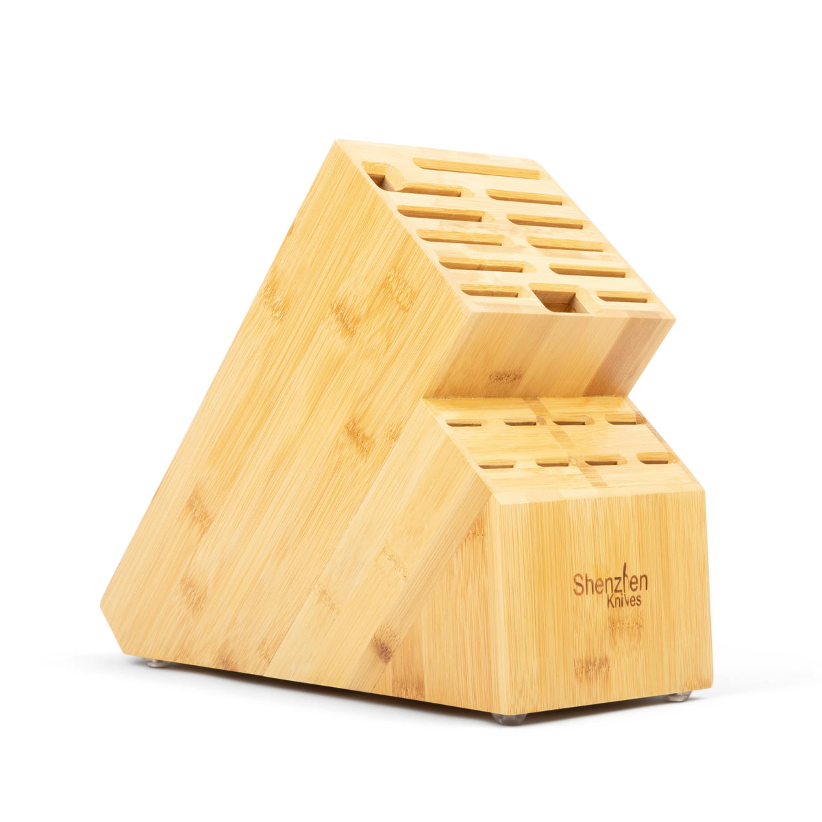 Shenzhen Knives front view of bamboo block showing capacity and neat display