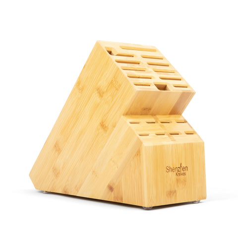Shenzhen Knives front view of bamboo block showing capacity and neat display