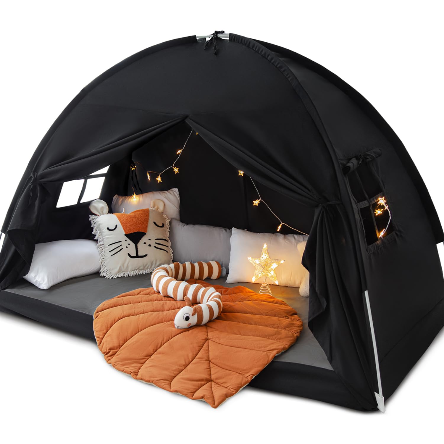 Sherilyn front view canopy on full bed showing privacy and style