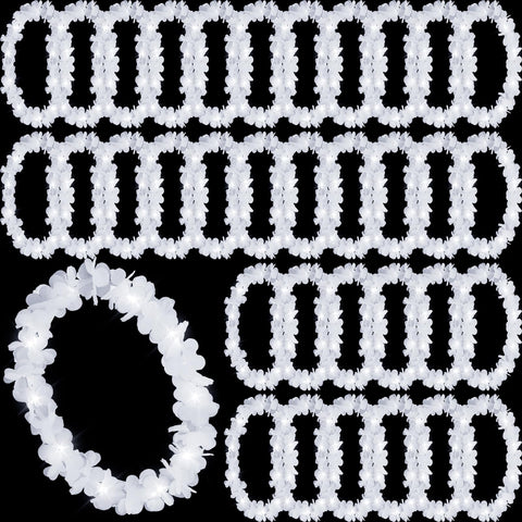 Sherr front view of white LED leis showing bulk set, highlights easy distribution